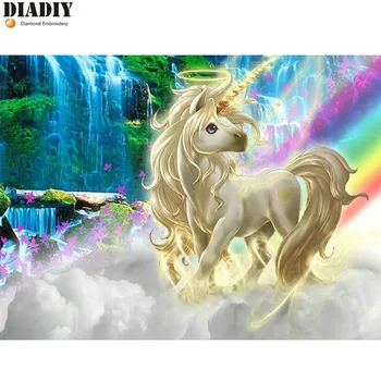 

DIY Diamond Painting Cross Stitch Rhinestone Crystal Needlework Diamond Embroidery Waterfall Unicorn Full Diamond Decorative