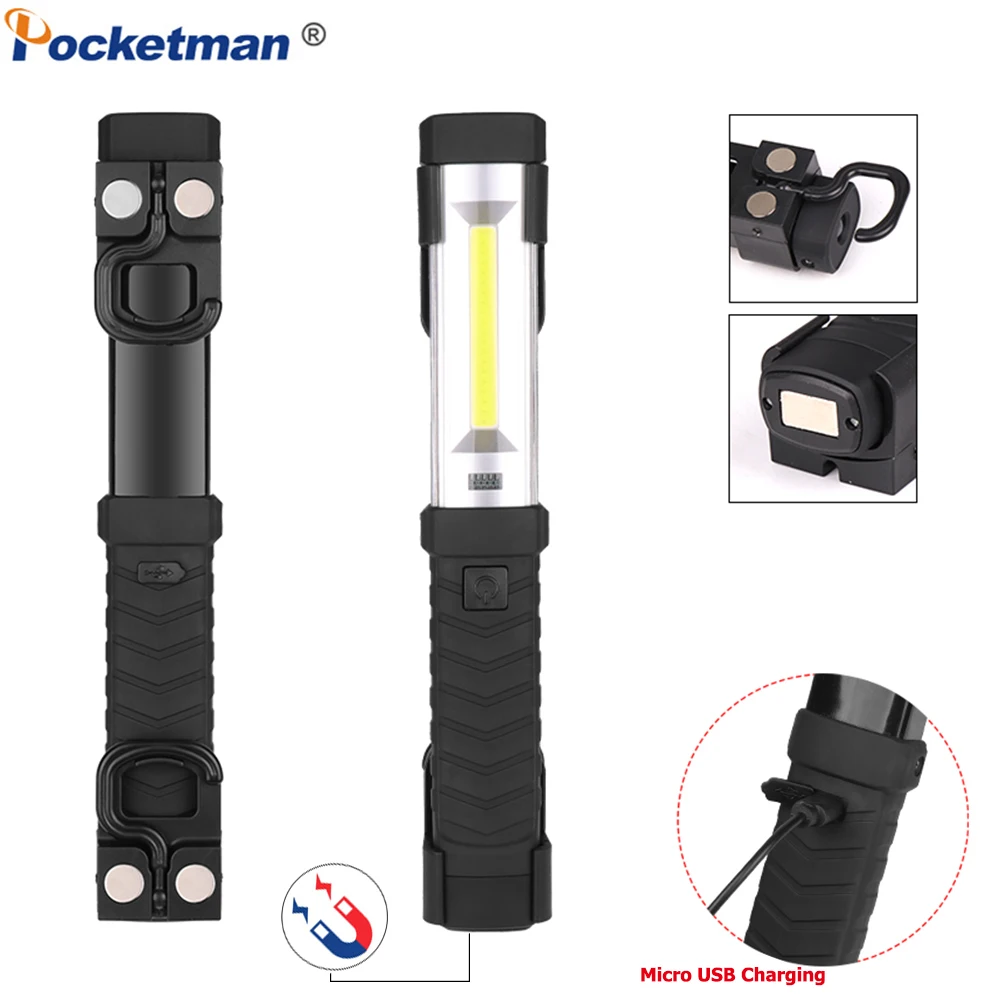 

8500LM Magnetic Flashlight COB+LED Work Light USB Flashlight Rechargeable Torch Repair Light Lamp with Hook Portable Flashlight