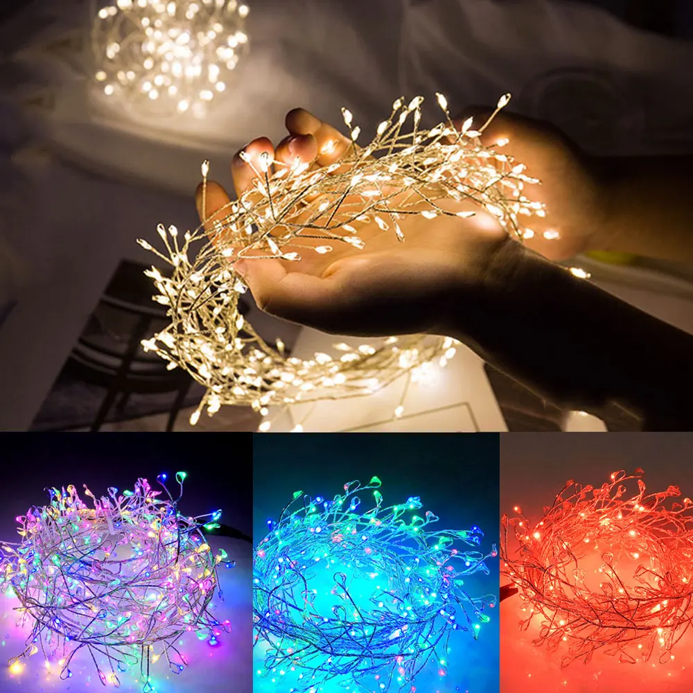 3M 100/200Leds Fairy Garland Light Firecracker Copper Wire LED String Lights Decor for Xmas Window Wedding Party Battery Power