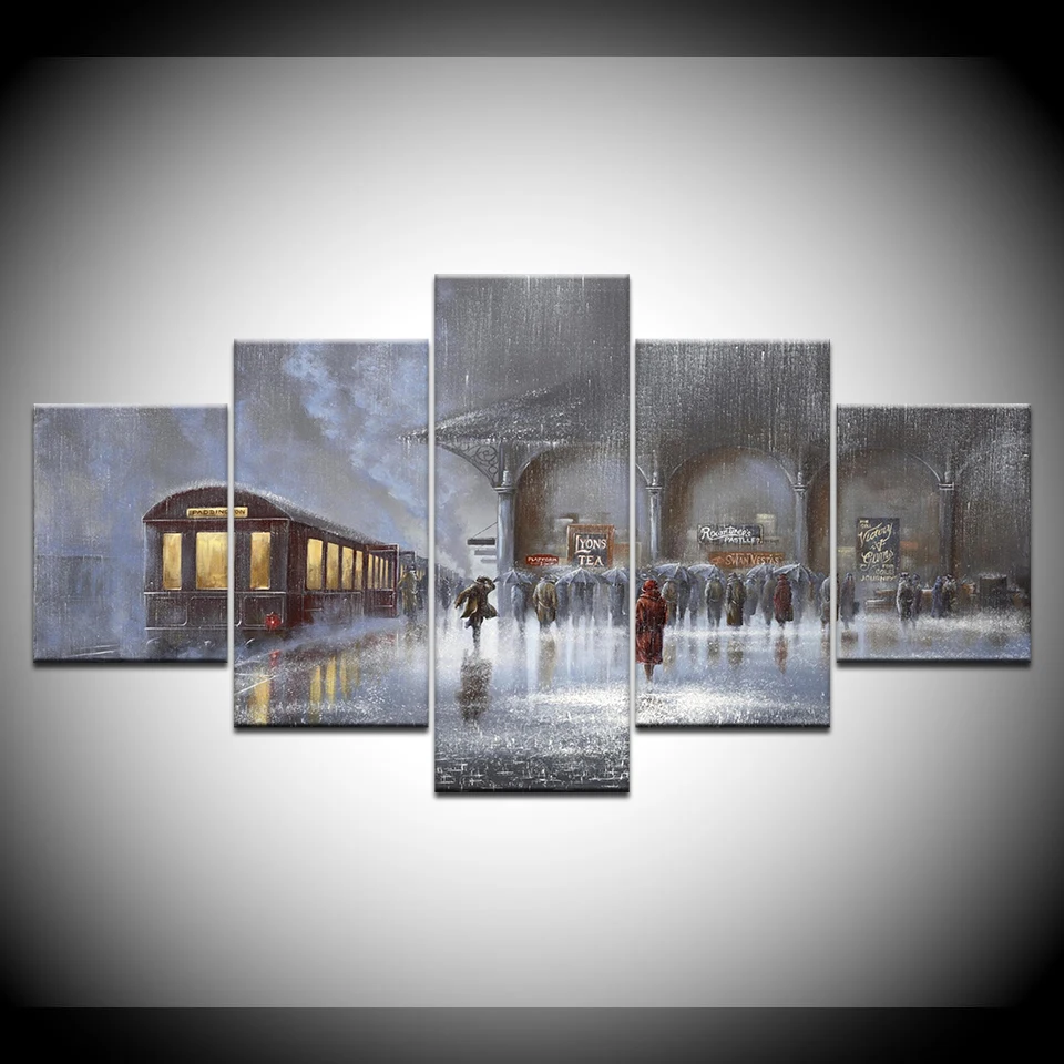 Картина на холсте snow city street train station 5 шт. настенная живопись модульные обои постер