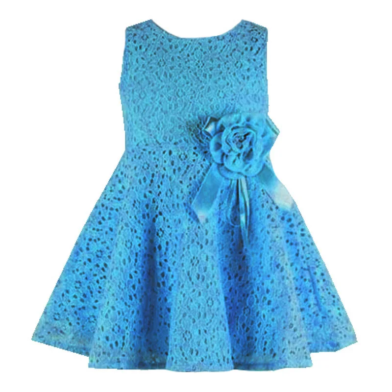 Летнее платье для малышей, кружевное платье без рукавов с цветочным рисунком для новорожденных девочек, От 0 до 2 лет платье принцессы для маленьких девочек - Цвет: Синий
