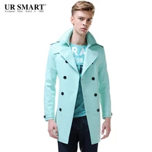Бренд URSMART Мужская одежда и двубортная Мужская ветровка с длинным рукавом aqua Мужской плащ