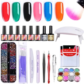 

18Pcs Nail Art Set Top Coat Base Coat Jelly Glass Gel Uv Led Lamp Dead Skin Fork Nail File Manicure Kit