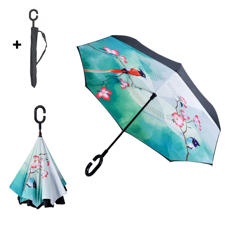 

Windproof Reverse Umbrella For Folding Double Layer Inverted Anti-UV Sun Umbrella Rain Gear Women's Waterproof Rain Umbrellas