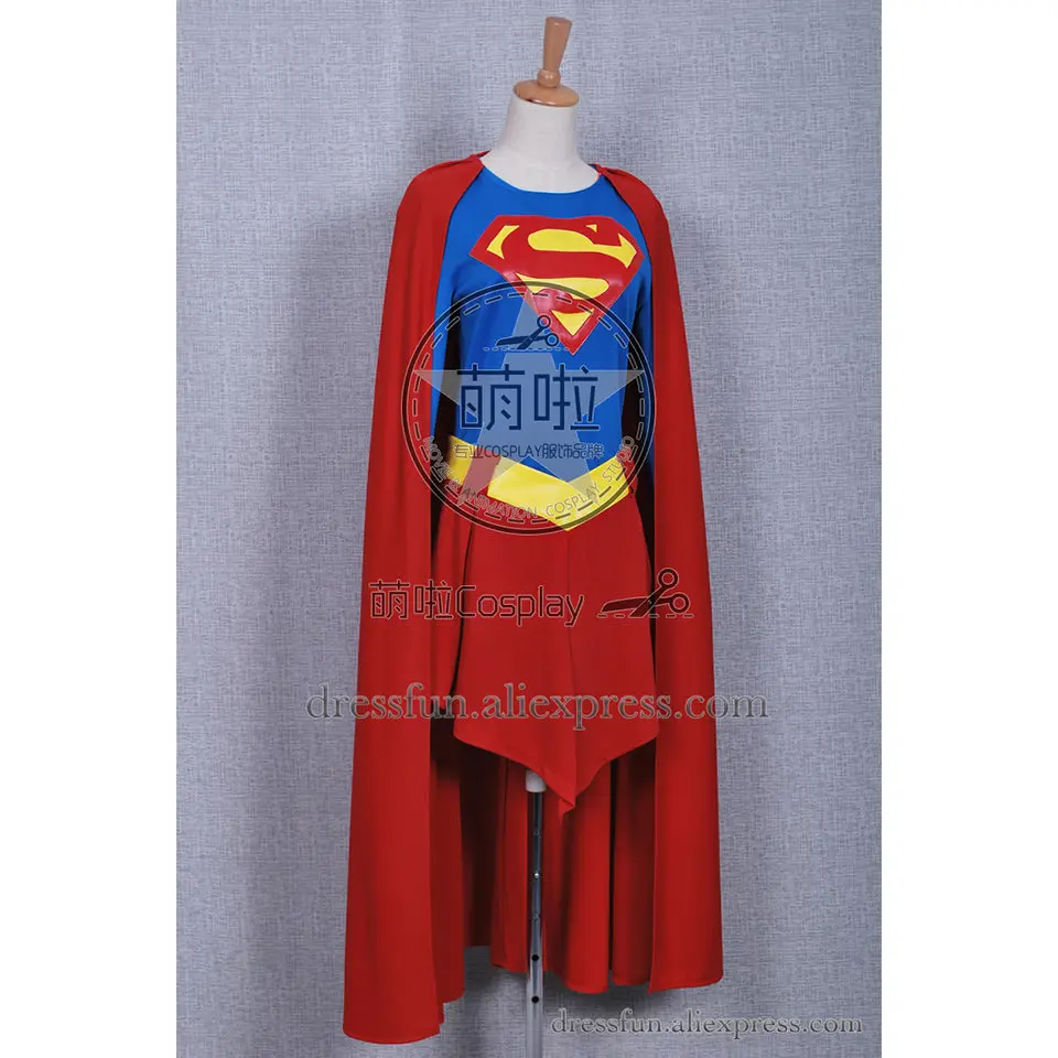 Superman Supergirl Superhero Cosplay Kara Zor-El Costume DC Comics Red Cape Jumpsuit T-shirt Skirt