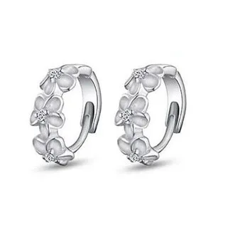 

Free Shipping Cute Women 925 Sterling Silver Crystal Flower Earrings,Plant Hoop Earrings for Girls Real Solid silver RJ131