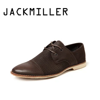 

Jackmiller Top Brand Spring&Summer Men's Casual Shoes Breathable Lace-Up Flats Shoes Comfortable Men Shoes Flexible Brown Color