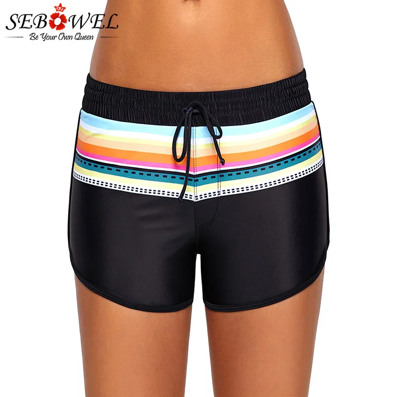 Striped-Print-Accent-Black-Drawstring-Board-Shorts-LC410571-2-1 