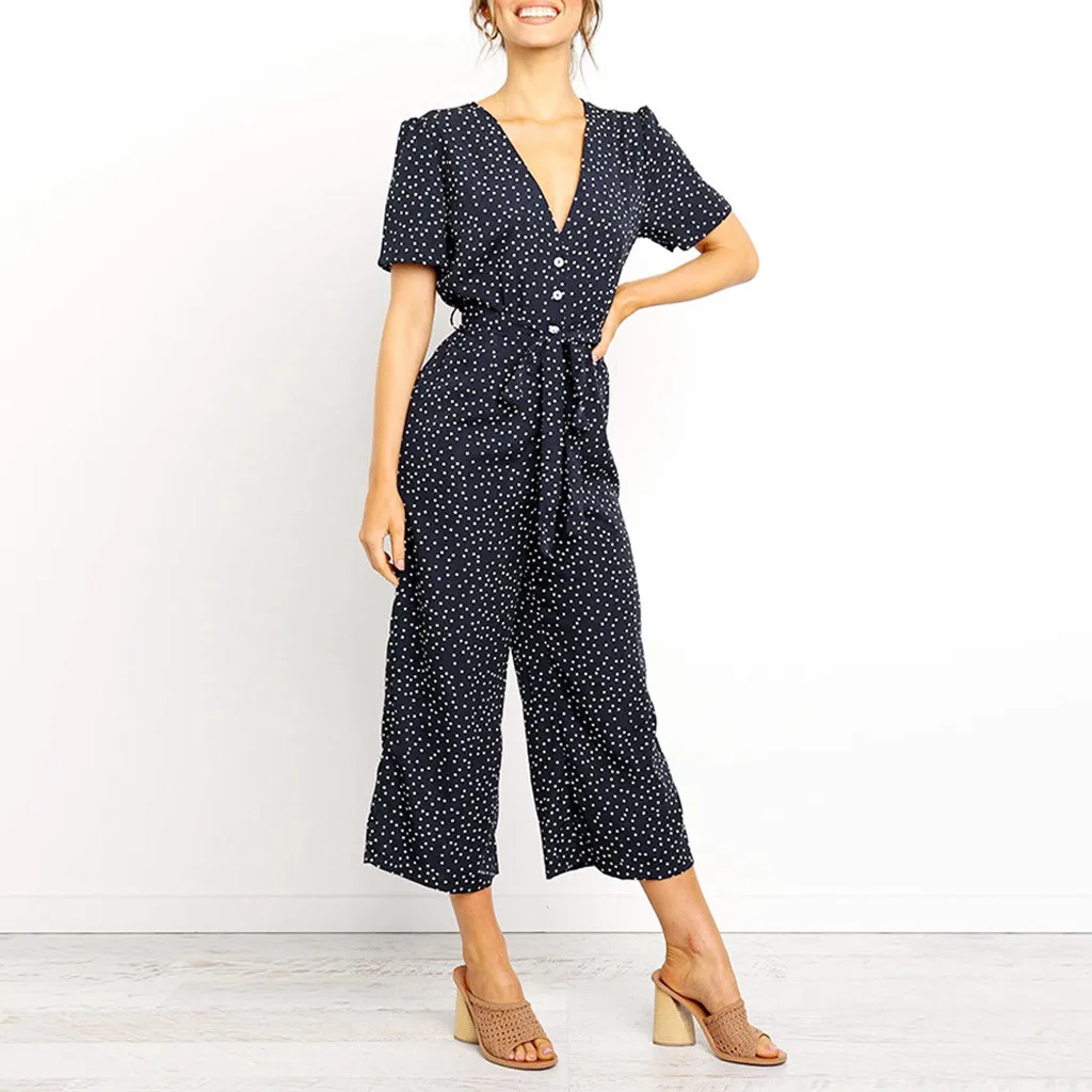 MAXIORILL New сиамские брюки Women's Short Sleeve Sexy V-Neck Polka Dot Print Jumpsuit Wholesale Free shiping T44