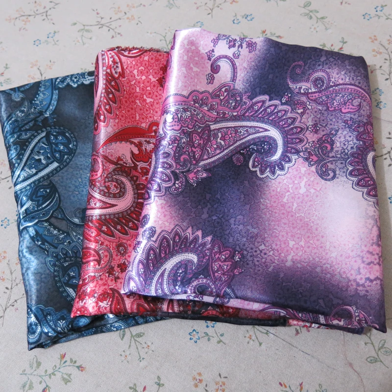 

Retro Paisley Pattern Fabric Silky Soft Satin Charmeuse Material Linings