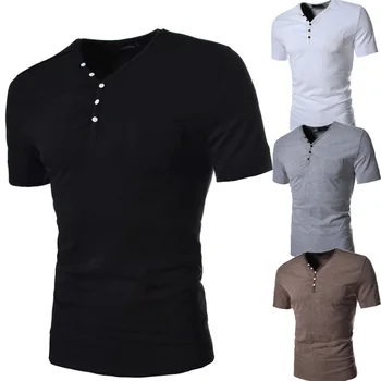 

Men's tees Ebay fashion to fasten the collar button V collar stretch slim t-shirt men T-shirt D240