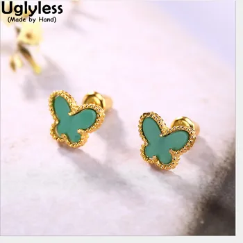 

Uglyless Real 925 Sterling Silver Natural Turquoise Butterfly Stud Earrings for Women Vintage Ethnic Brincos Bijoux Fine Jewelry