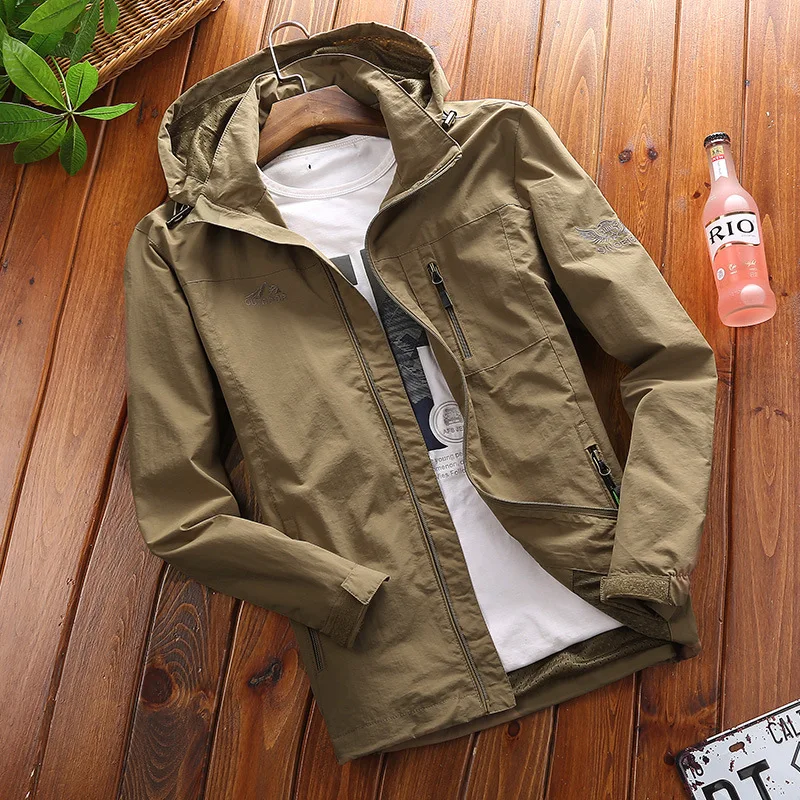 European and American men's clothes spring new youth casual clothes men's hooded clothes long trench coat large size clothes men