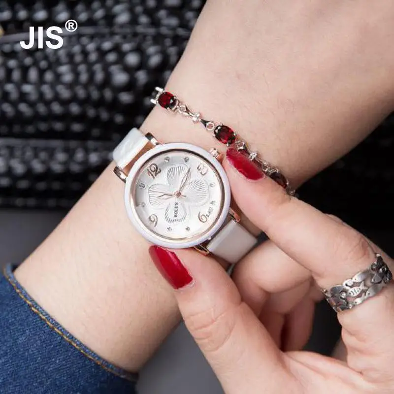 

Fashion Cute Four-leaves Small Dial Thin Strap PU Leather Quartz Wristwatches Wrist Watch Bracelet for Women Girls