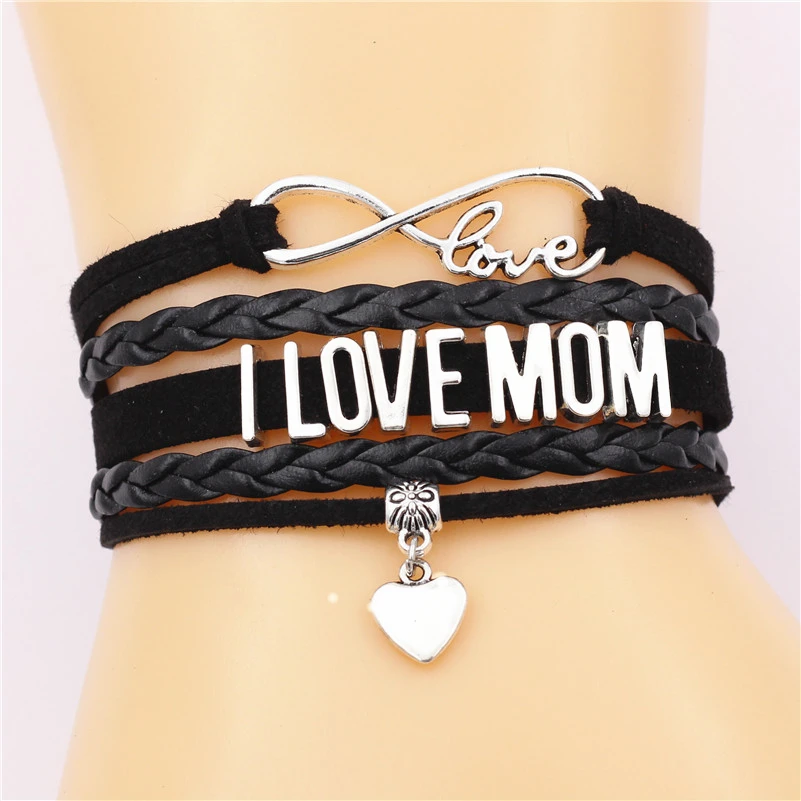 Я люблю маму браслет с буквами Бесконечная любовь милое сердце Шарм кожаные браслеты ручной работы Панк ювелирные изделия для женщин подарок на день матери