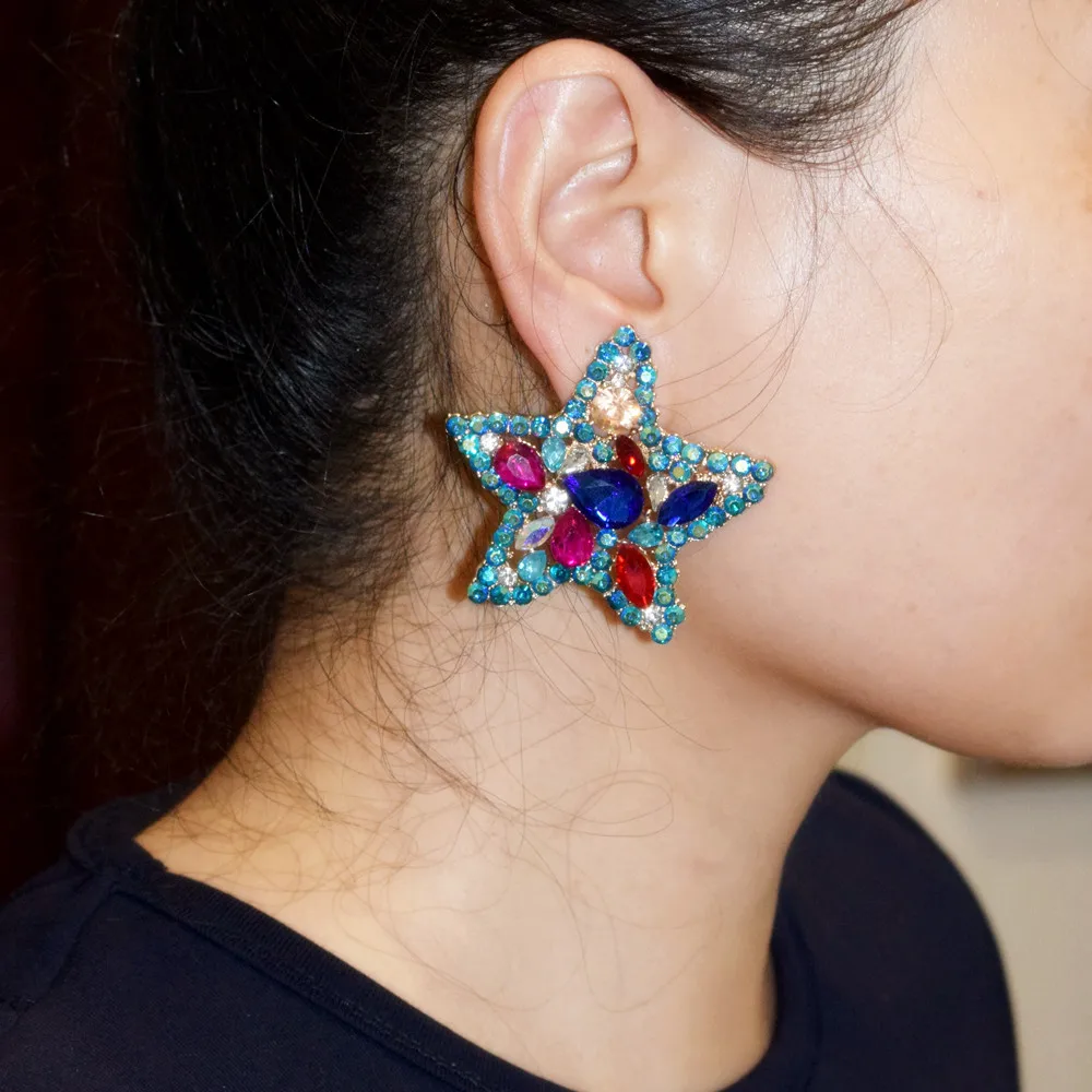 

New Shiny Rhinestone Star Big Stud Earrings For Womens Fashion Jewelry Brand Show Collection Earrings Accessories Wholesale