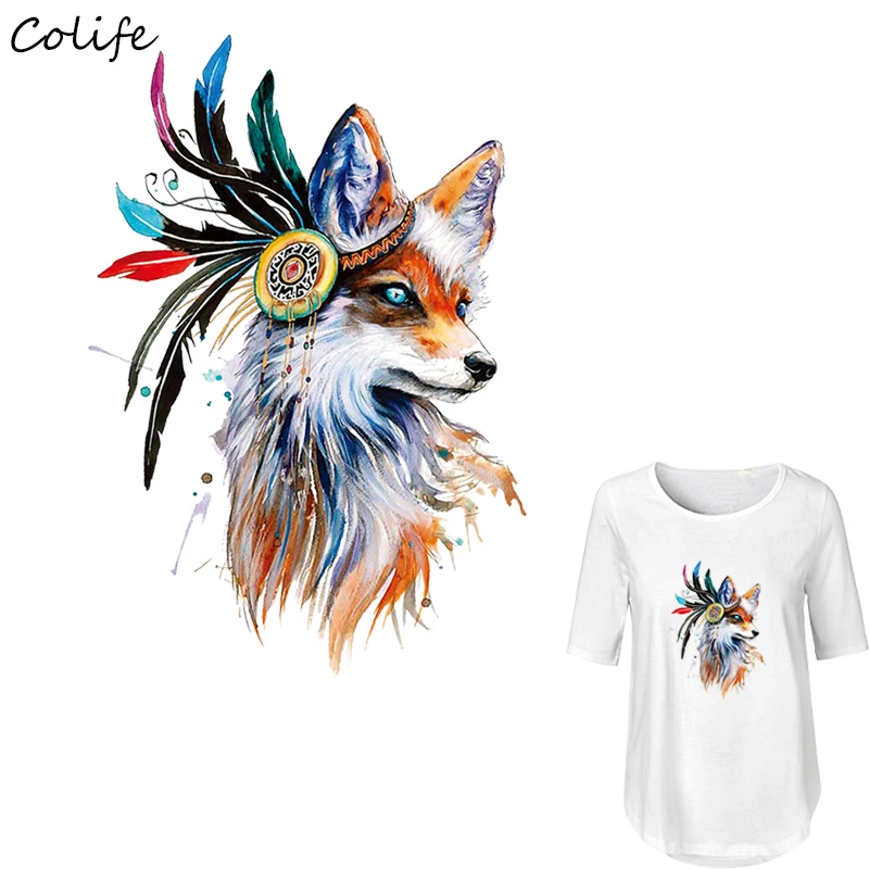 

Fox Indian Hat Patches Diy Accessory Print On T-Shirt New Design Clothes Decoration Washable Iron Appliques For Clothing19*26Cm