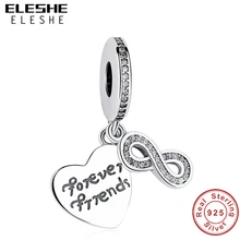 ELESHE 925 пробы Серебряный Шарм Бесконечность& Forever Friends Любовь Сердце талисманы подходят браслет подвеска; аутентичная бижутерия