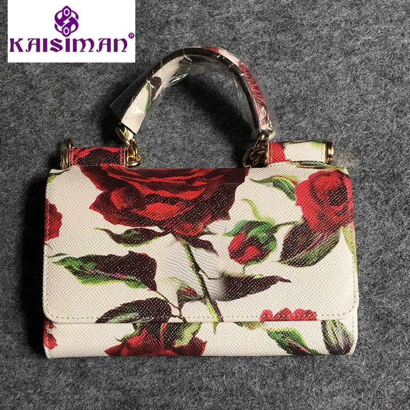 

Luxury Design Rose Flower Print Clutch Bag Genuine Leather Ladies Wallet Real Cow Leather Messenger Bag Fresh Female Clutch Tote