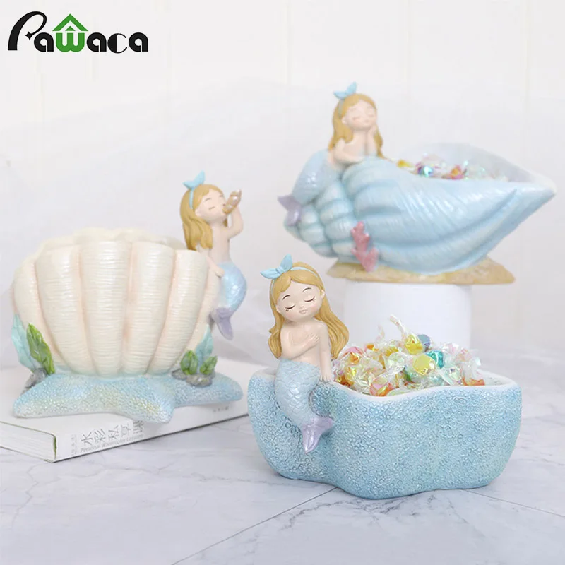

Mermaid Succulent Plants Pot Bonsai Flower Pot Storage Bowl Jewelry Candy Holder Flowerpot Home Desktop Decor Resin Craft Gifts