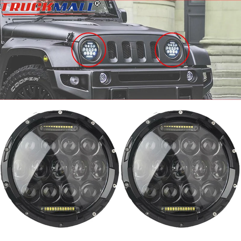 2pcs 75W 7 Inch LED Headlights with DRL And HiLO Beam For 07-14 Jeep Wrangler JK LJ CJ TJ Land Rover Defender 90&110        未标题-1