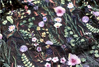 

heavy embroidered lace fabric with colorful florals, with multi-color flowers, deluxe embroidery mesh lace fabric 5yards