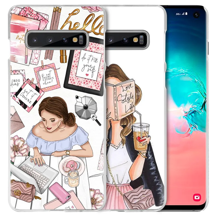 Vogue Girl Shopping Case для Samsung Galaxy S10 S20 FE 5G S10e S9 S8 Plus Note 20 Ultra 10 Lite 8 9 прозрачный жесткий чехол