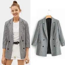Women blazers and jackets plaid blazer pockets notched collar long sleeve coat female outerwear casual tops Female Casual Coats