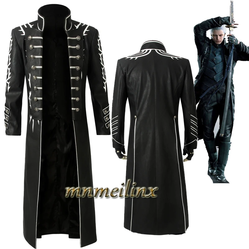 

Hot Game Devil May Cry 5 Vergil Jacket Trench Dante Nero Cosplay Costume Halloween Long Coat Leather Outfit Customize Suit