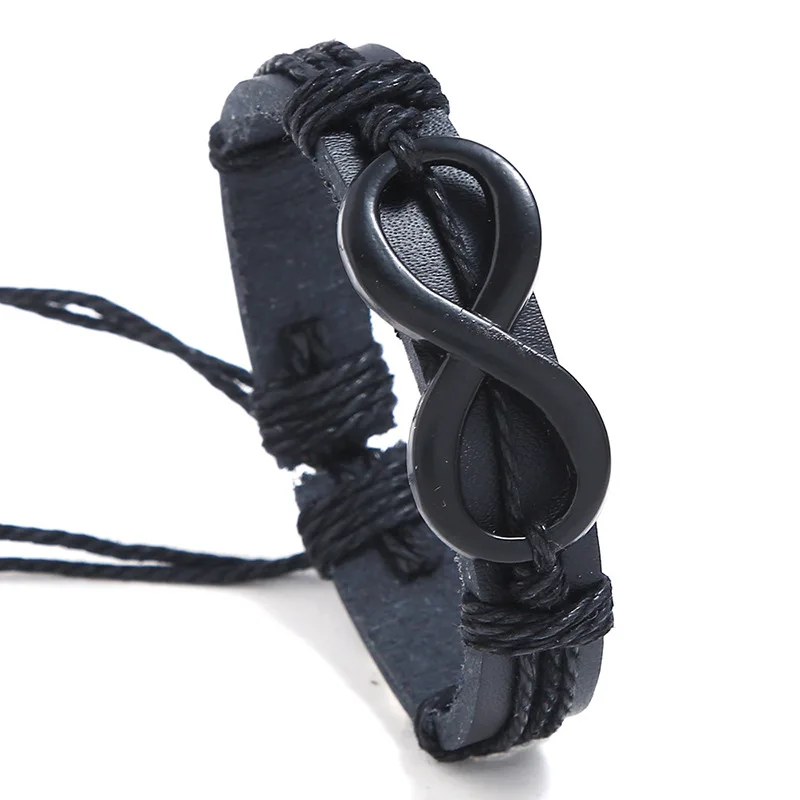

Vintage 8 Infinity Charm Leather Bracelet for Woman Men Wrist Wrap Braided Rope Cuff Bangle pulsera Adjustable 17-30CM
