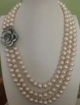 

3 rows 9-10mm south sea round white pearl necklace 18"19"20"