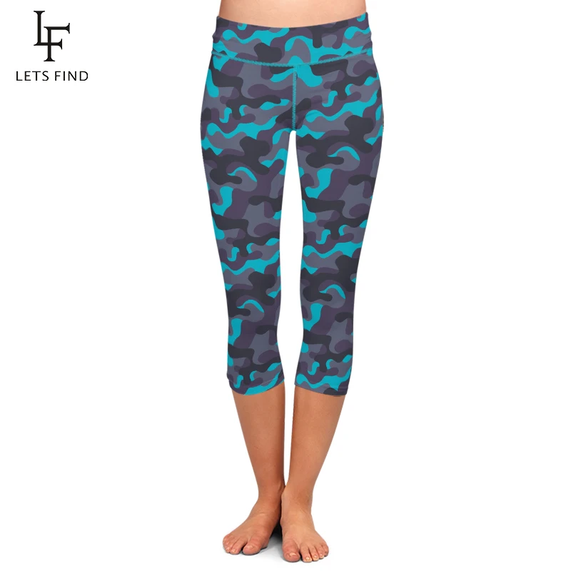 

LETSFIND Fashion High Waist Women Capri Leggings Camouflage Print Elastic Plus Size Mid-Calf 3/4 Stretch Casual Leggings