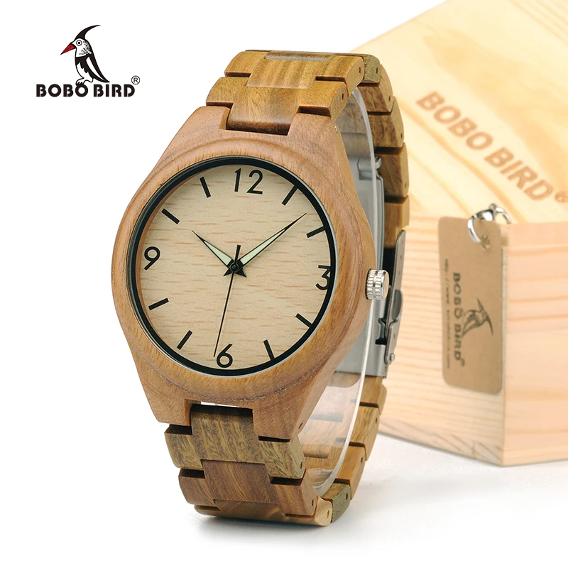 BOBO BIRD Men Green Sandal Wooden Watch Top Luxury Quartz Watch With Japanese Miyota 2035 Movement in Gift Box