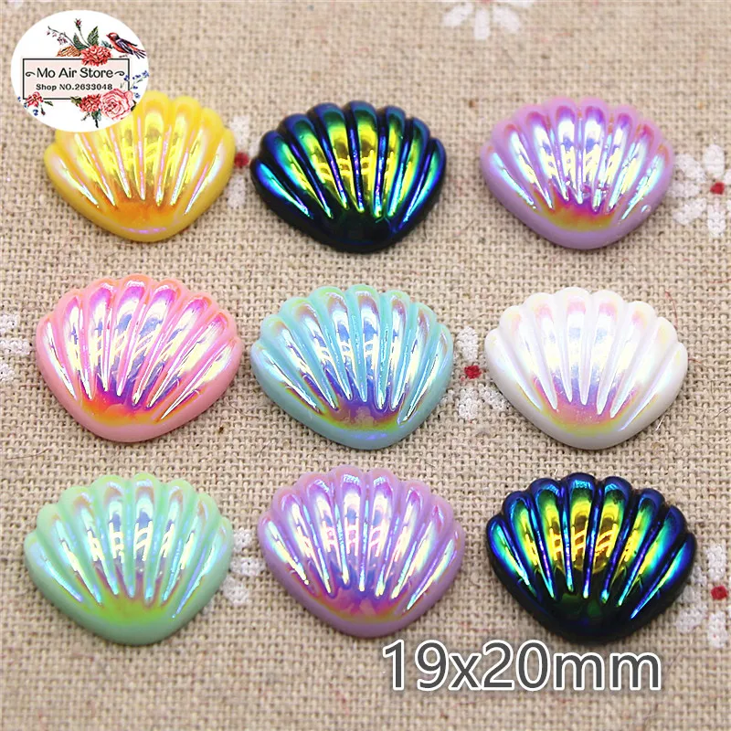 

20pcs Resin shiny colorful seashell Flatback Cabochon DIY Hair Bow Center Scrapbooking craft 19x20mm