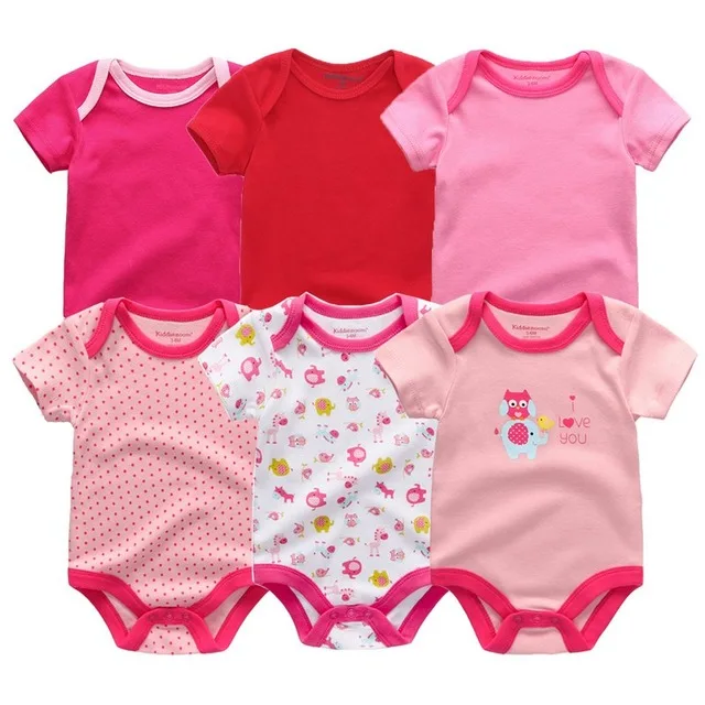 6 шт./лот; детские комбинезоны унисекс; хлопковая одежда с короткими рукавами и круглым вырезом для мальчиков и девочек; Roupas de bebe; пижамы для новорожденных - Цвет: pink