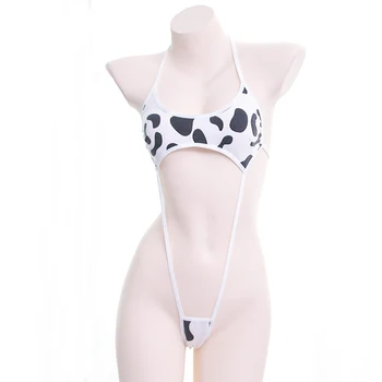 

Sexy Cow Bikini Japanese Sweet Lolita Underwear Kawaii Backless Sleepwear Girl Woman bandage braces Private photo One piece