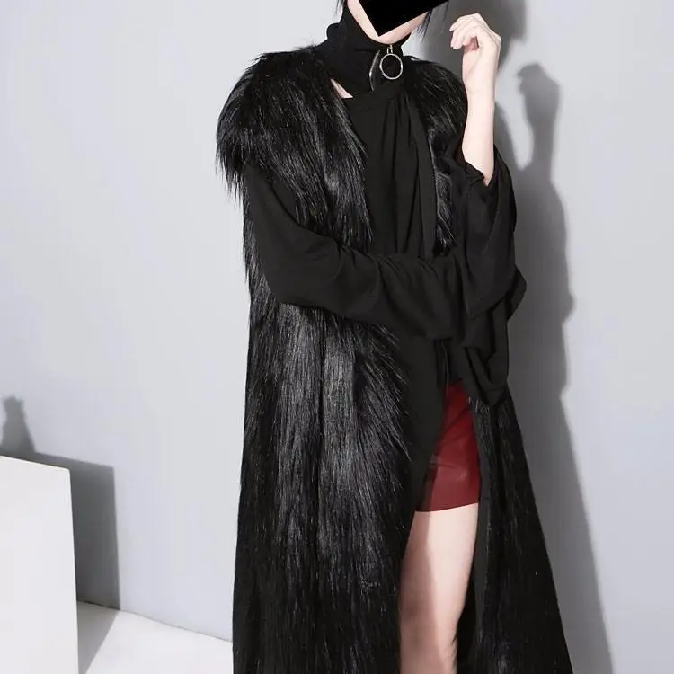[EAM] 2019 New Fashion Women Long Sleeve Round Neck Loose Elstic Cuted Female High Street Dress Irregular Cut All-match WA8