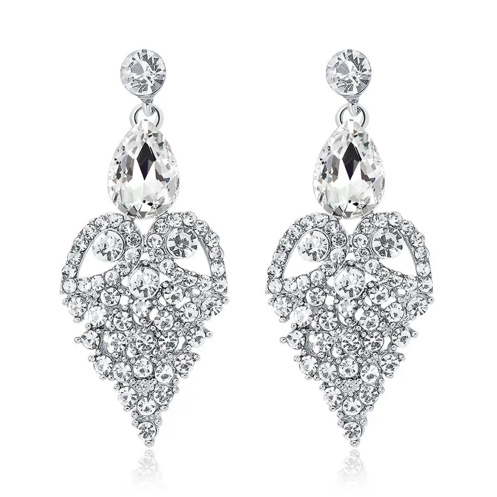 XY Fancy Women Silver Color Luxury Rhinestone Earrings Stylish Crystal