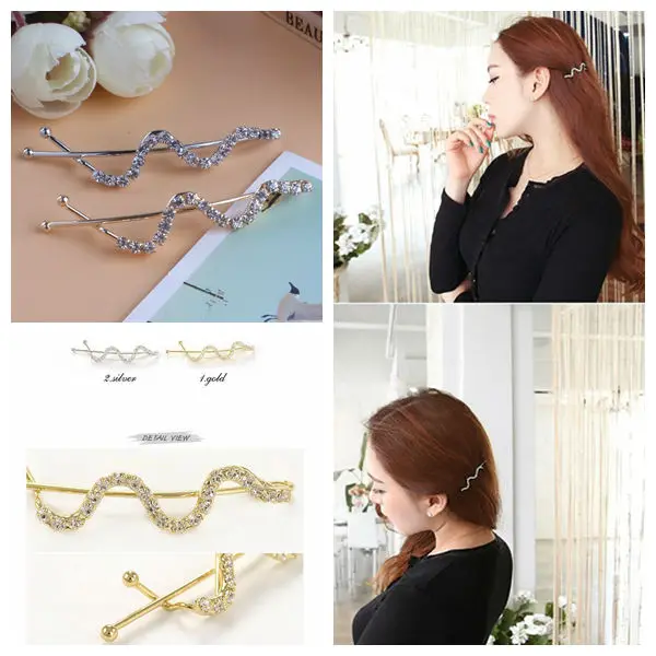 

Korean Style Crystal Hair Pin Chevron Hairpin Gold Silver Hairgrip Rhinestone Jewelry Hair Clip For Girls Hair Accessories