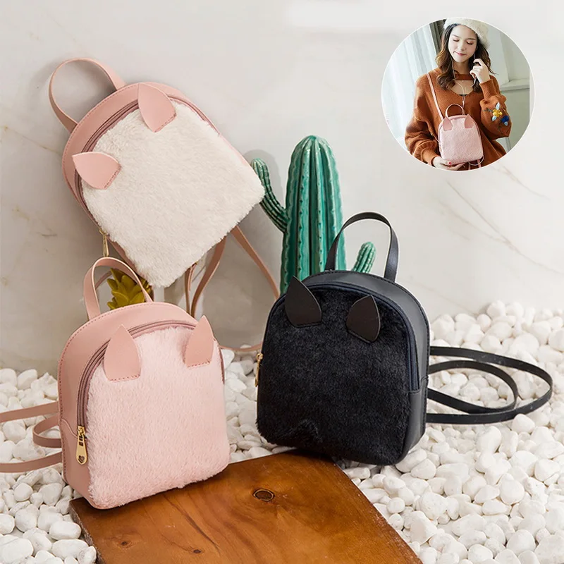 Cute Women Backpacks Plush Fox Backpacks Candy 3D Rabbit Ear Small PU Leather Shoulder Backpack Mini Backbag Sac a Dos 2018