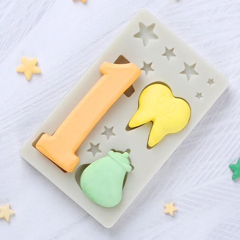 

1PC Cartoon Digital Stars Tooth Letter Silicone Mold Fondant Cake Decorating Tool Chocolate Candy Mold Baby Birthday Cake Mould