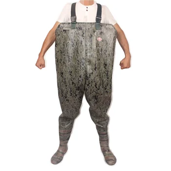 Camouflage One-Piece Fishing Waders 0.85mm Thick PVC Digital Camouflage Over Chest Seamless Welding Clothes+Boots Fishing Waders