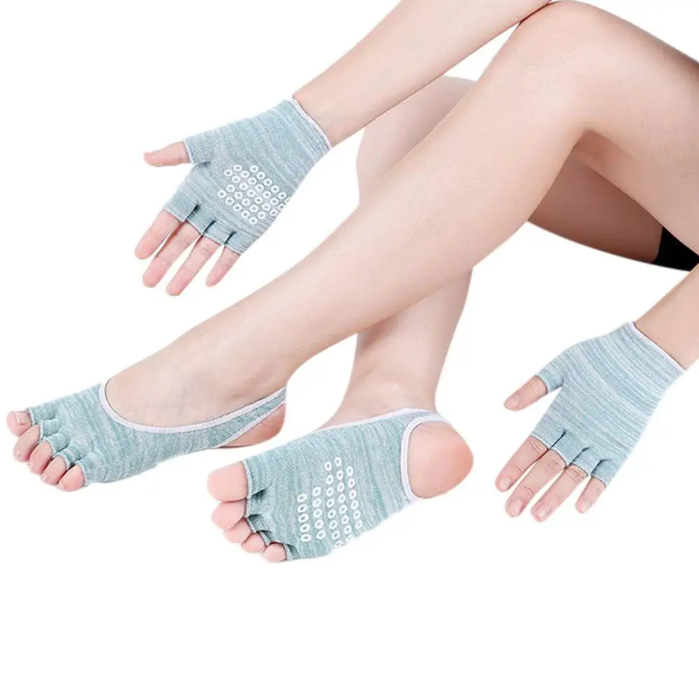 Женские пятки для ног спортивные пять пальцев Йога носки перчатки набор - Цвет: Green