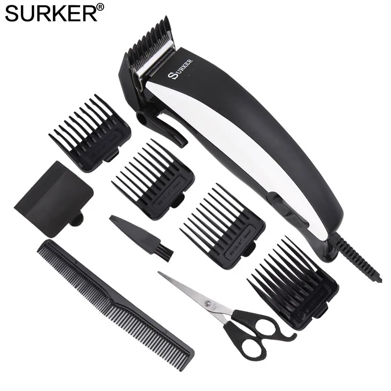 SURKER SK-5601 машинка для стрижки волос, регулируемый семейный проводной триммер для волос для взрослых и детей, машинка для стрижки волос, расческа-ножницы с европейской вилкой