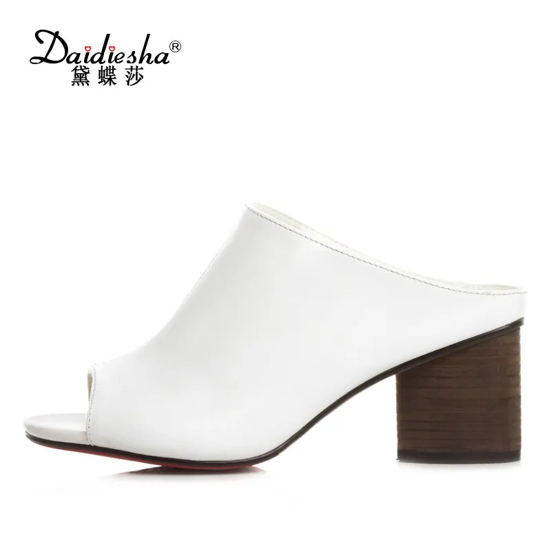 

Daidiesha Leather Sandals Summer Slippers Women Rome Open Toe Cork Slippers Summer Shoes Woman Comfort Chunky Heels Slides Black