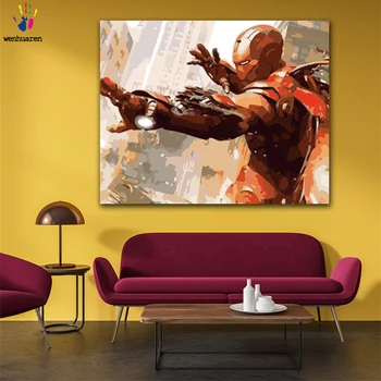 

DIY Coloring paint by numbers Iron Man Superhero Movie Character figure paintings by numbers with kits 40x50 framed