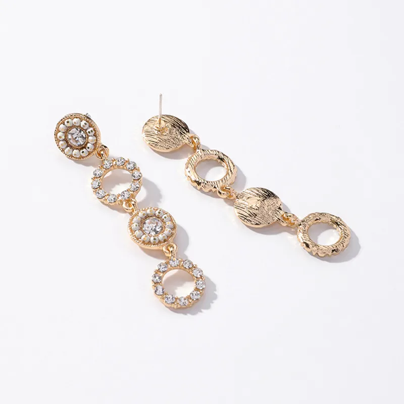 Geometric Hollow Shiny Rhinestone Round Circle Long Temperament Drop Earrings for Women Fashion Lady New Brincos Jewelry 5B2036