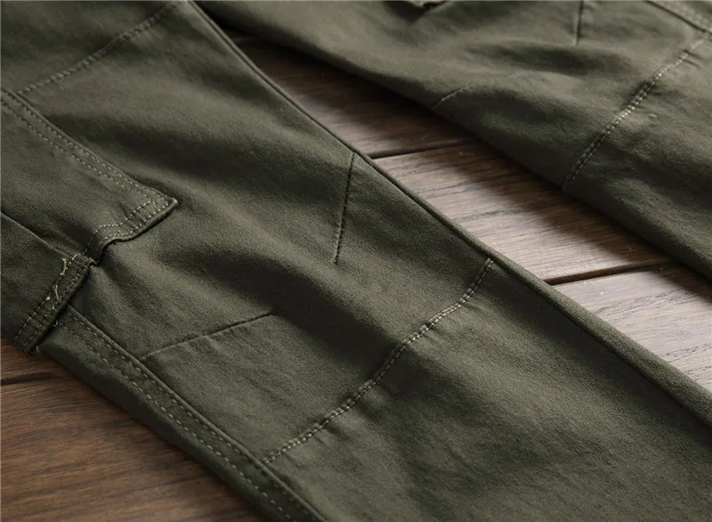 Новые Брендовые мужские армейские зеленые джинсы, облегающие дизайнерские Джинсовые брюки с несколькими карманами для мужчин, эластичные Подиумные джинсы 8009