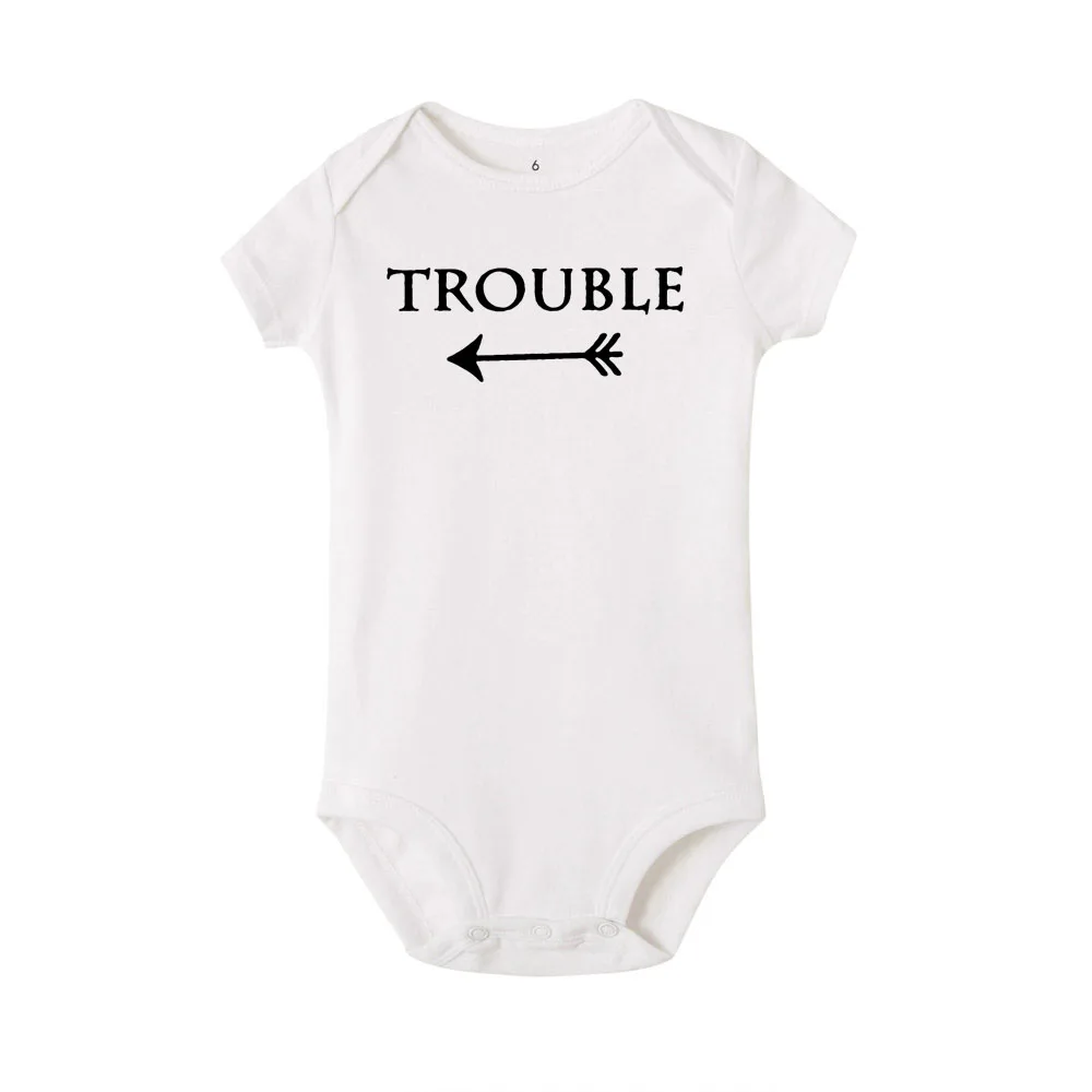 Double and Trouble Baby Girls Boys Bodysuit Summer Short Sleeves Jumpsuit Twins Baby Unisex   Clothing