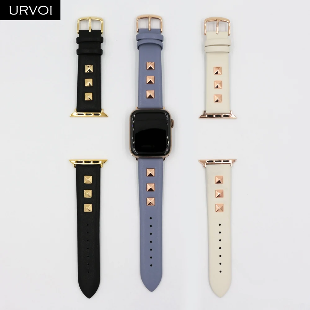 URVOI кожаный ремешок для apple watch series 4 3 2 1 Swift rockstud ремешок для iWatch наручный браслет панк с металлическими шипами ручной работы